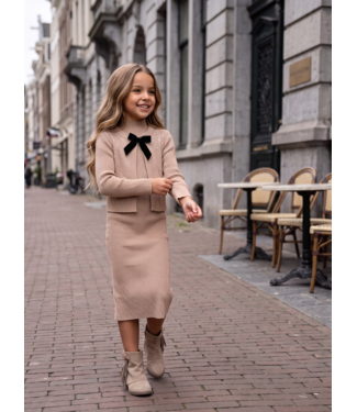Sparkle Bow Dress Set – Taupe