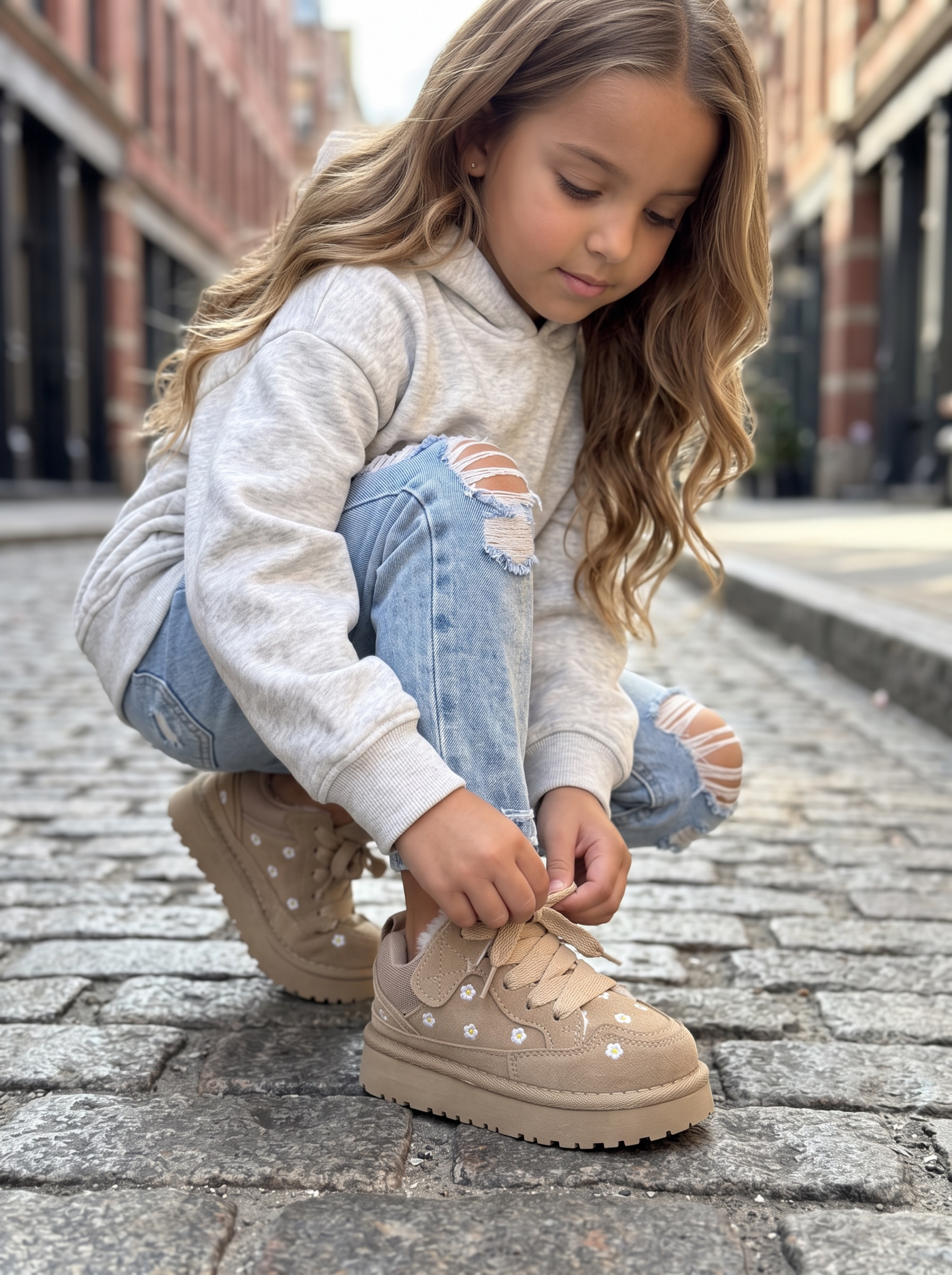 Daisy Platform Furry Sneakers – Beige (verzenddatum 1 okt)
