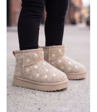 Teddy Flower Boots - Beige
