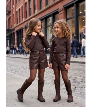 Woven Leatherlook Short Set – Marron