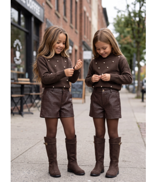 Pearl Knit & Woven Short Set – Marron