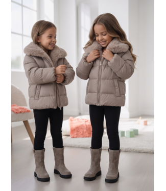 Fur Collar Puffer Jacket – Taupe (Verzenddatum 24 sept)