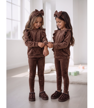 Bella Ruffle Velvet Set (Met Haarband) - Marron