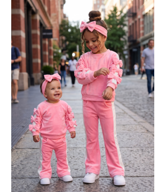 Velours Bow Stripe Set 3-delig – Fuchsia