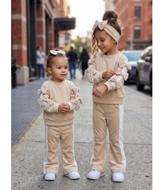 Velours Bow Stripe Set 3-delig – Beige