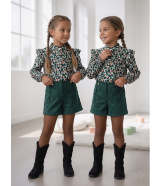Flower Blouse & Short Set – Green