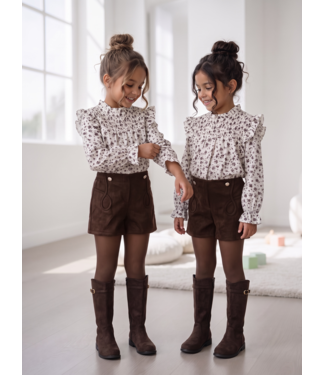 Romantic Floral Blouse & Short Set – Marron