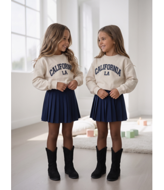 California Sweater & Pleated Skirt Set – Beige/Navy