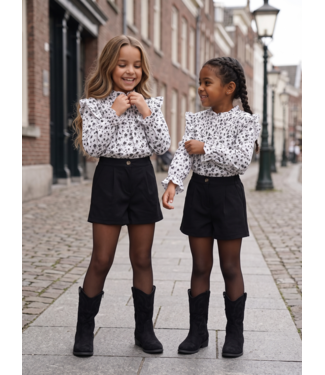 Romantic Floral Blouse & Short Set – Zwart