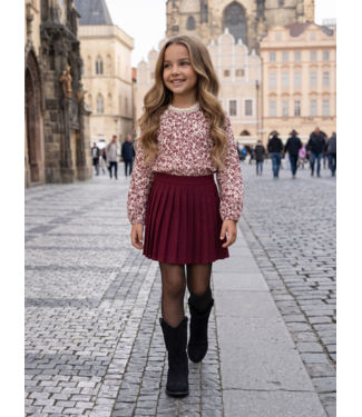 Bordeaux Bloom Blouse & Plooirok Set