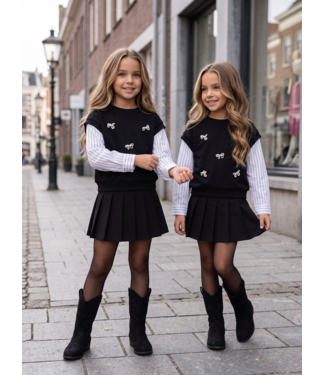 Bow Detail Sweater & Plooirok Set – Zwart