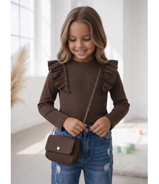 Ruffle Rib Top & Tasje - Marron