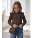 Ruffle Rib Top & Tasje - Marron