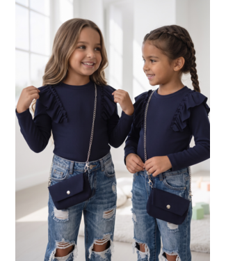 Ruffle Rib Top & Tasje - Donker Blauw