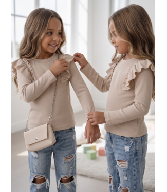 Ruffle Rib Top & Tasje - Beige