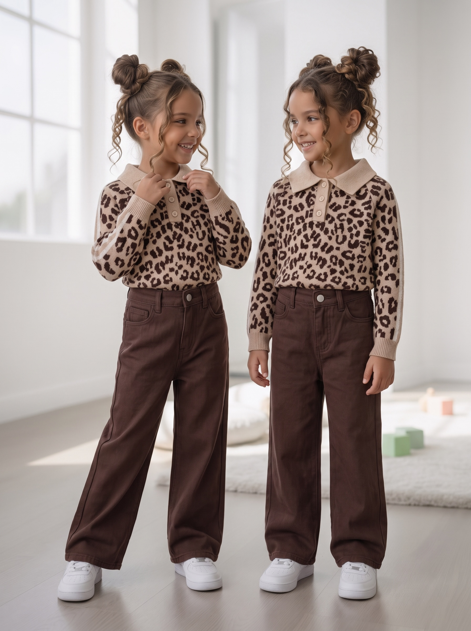 Leopard Knit Polo Sweater – Beige