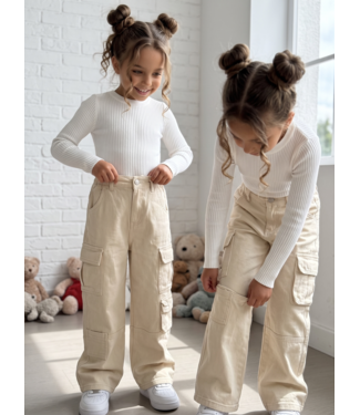 Multi Pocket Wide Leg Cargo Jeans – Beige (verzenddatum 24 sept)