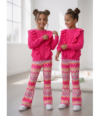 Ruffle Knit Sweater & Retro Flared Set – Pink (Verzenddatum 24 sept)