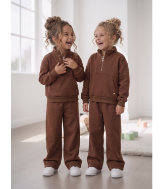 Quarter Zip Wide Leg Joggingset – Marron (verzenddatum 24 sept)