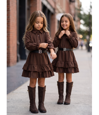 Belted Ruffle Dress – Marron (Verzenddatum 24 sept)