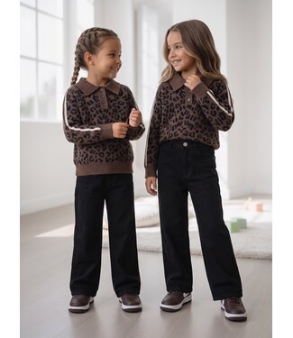 Leopard Knit Polo Sweater – Marron
