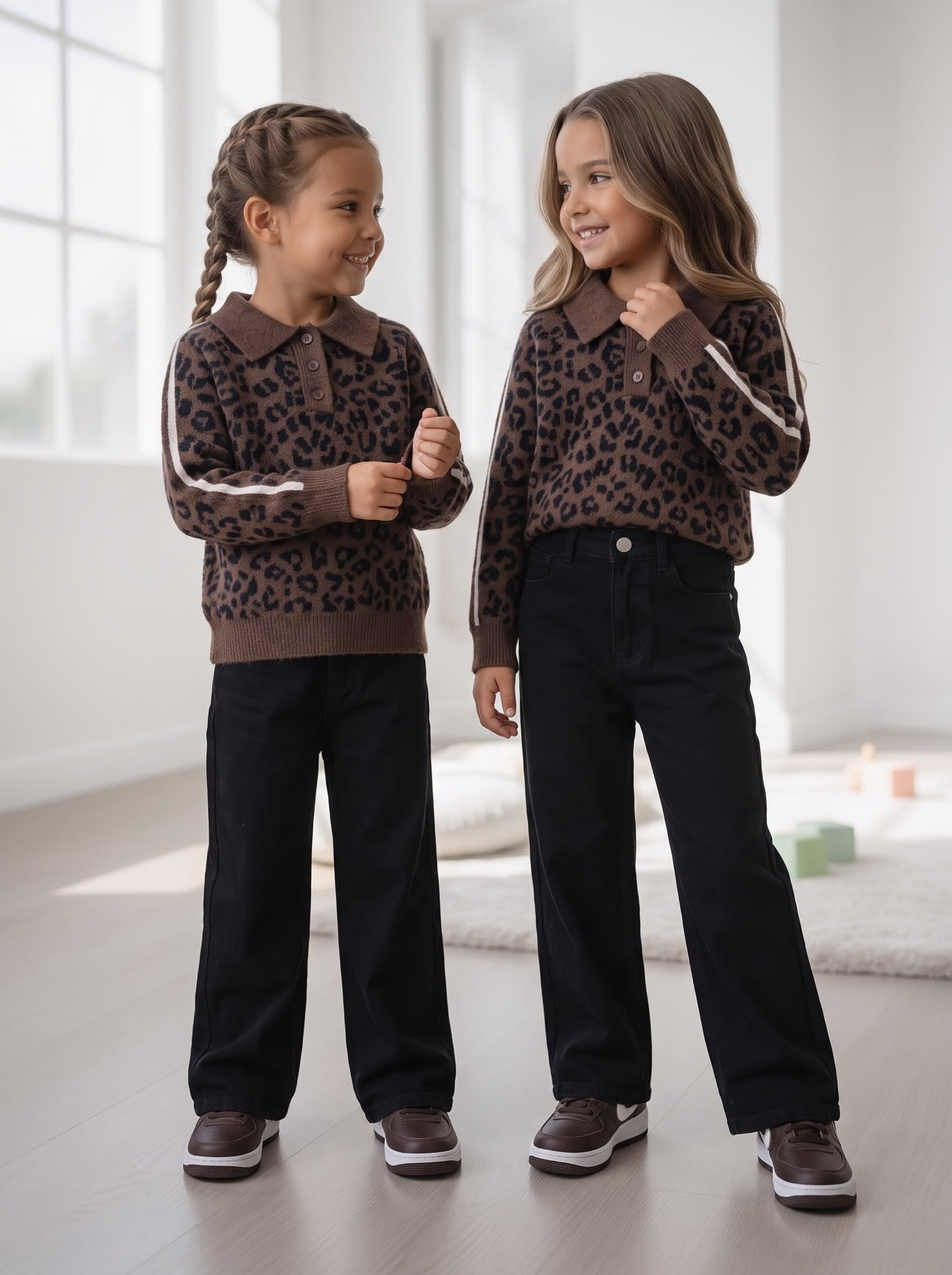 Leopard Knit Polo Sweater – Marron