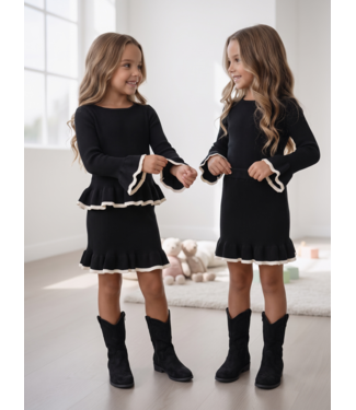 Contrast Ruffle Knit Set – Zwart (verzenddatum 24 sept)