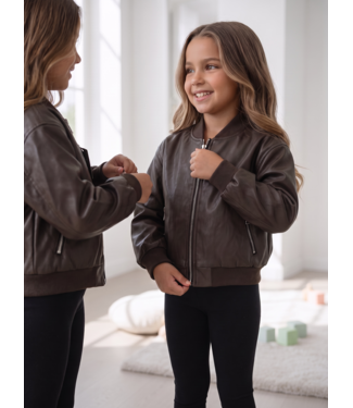 Classic Leatherlook Bomber Jacket – Marron