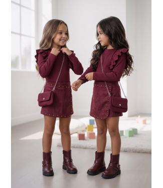 Ruffle Rib Top & Studded Skort Set – Bordeaux