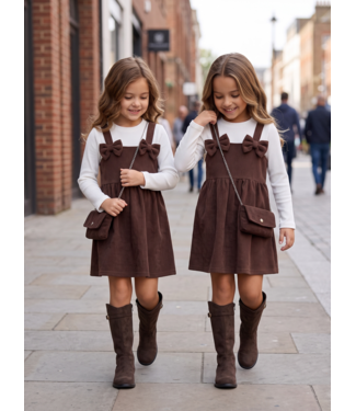 Bow Pinafore Dress Set – Marron