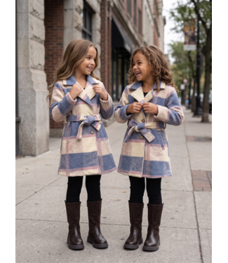 Pastel Check Belt Coat – Blue/Pink (Verzenddatum 24 sept)