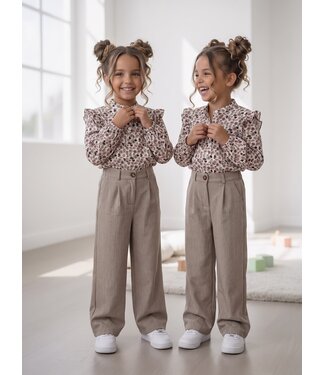 Floral Blouse & Wide Leg Set – Taupe