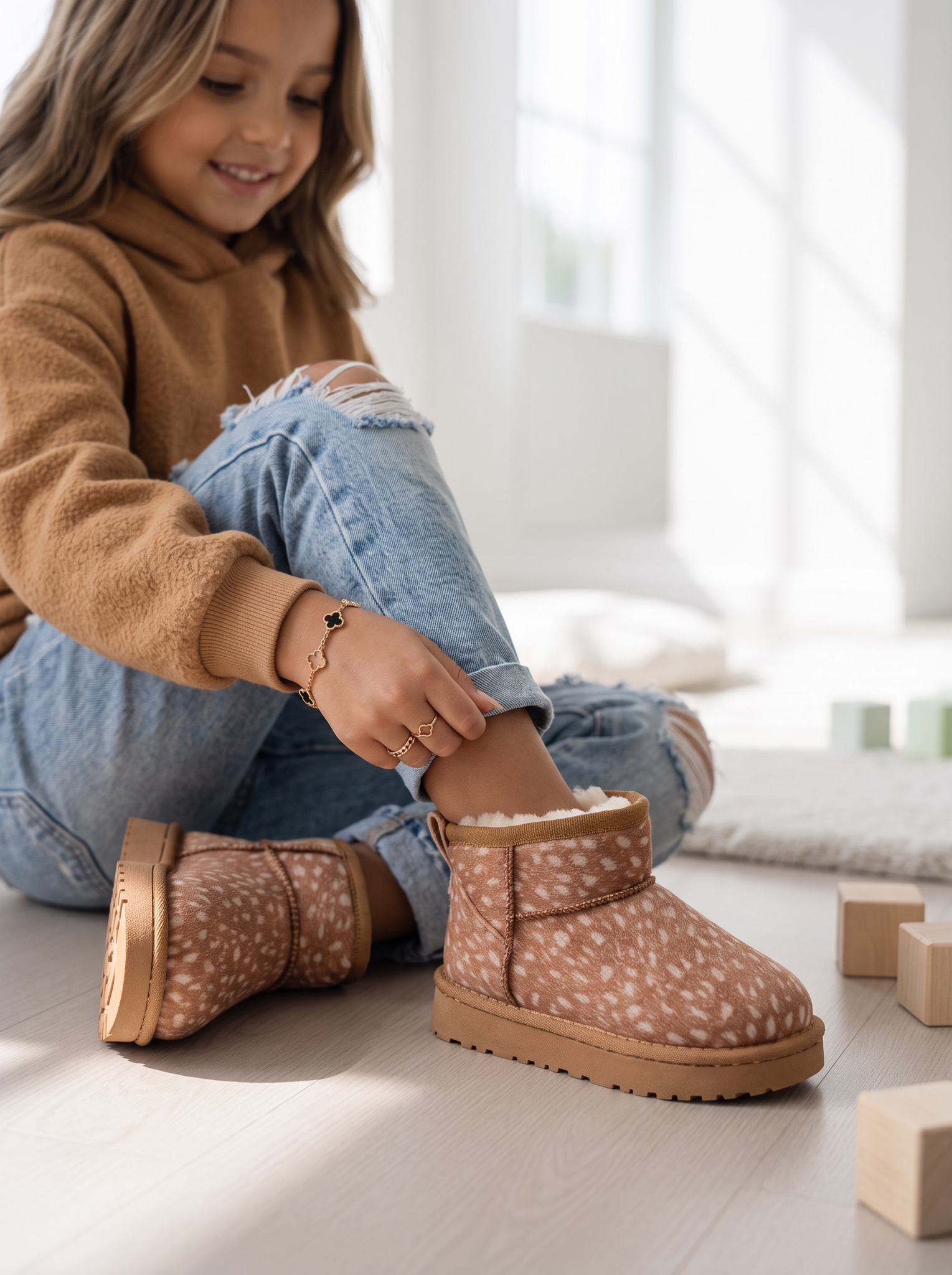 Furry Bambi Boots – Camel