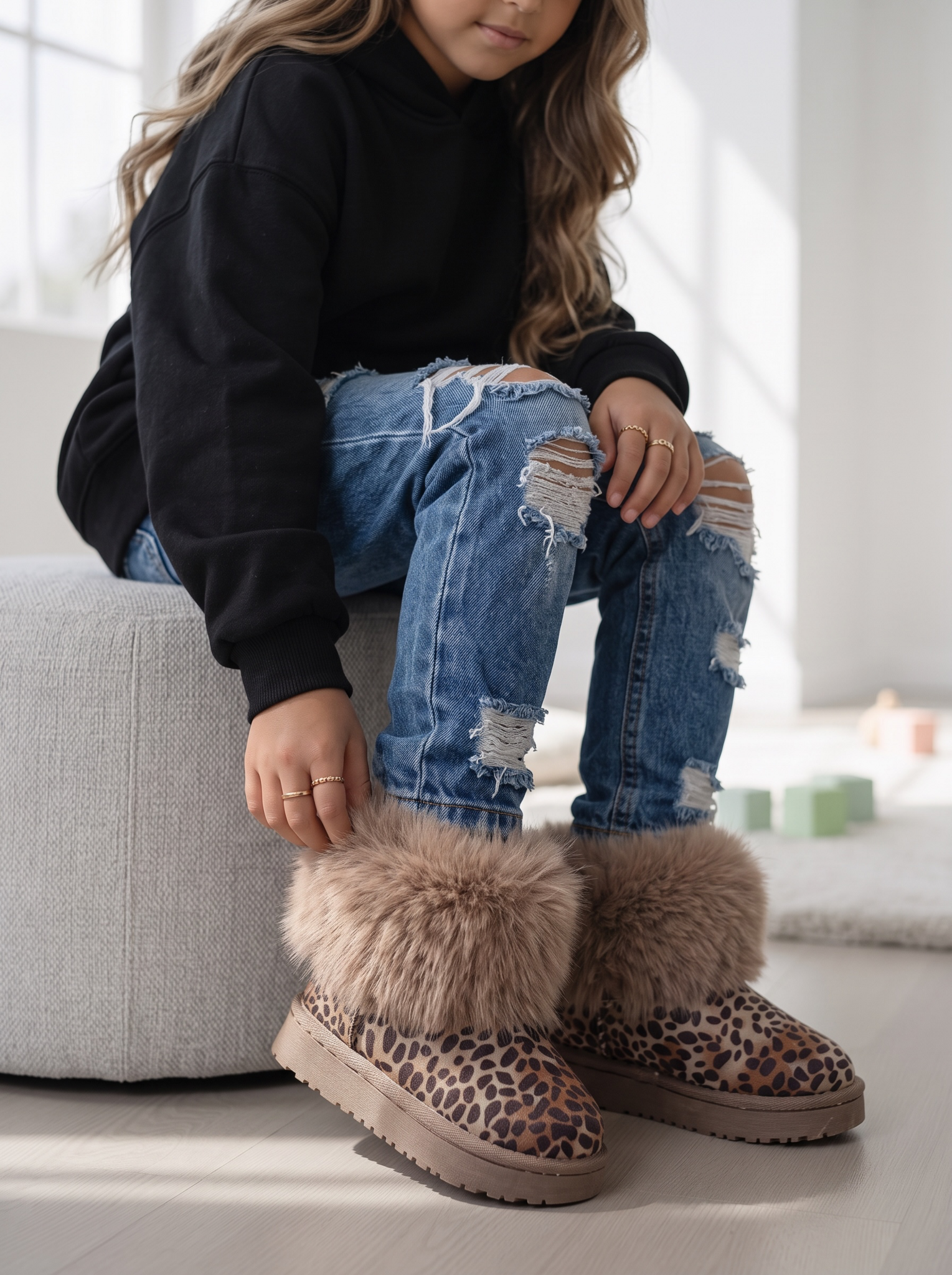 Furry Leopard Boots – Taupe  (verzenddatum 24 sept)
