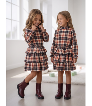 Tartan Ruffle Dress – Terracotta (Verzenddatum 24 sept)