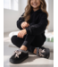 Furry Leopard Bow Sliders - Zwart