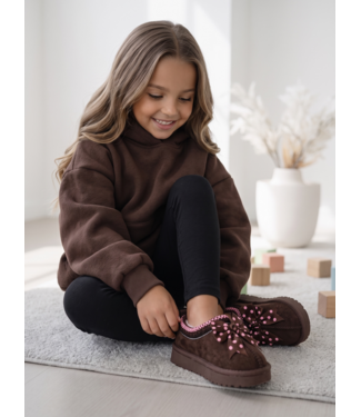 Furry Polka Bow Sliders – Marron