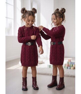 Cable Knit Belt Dress – Bordeaux
