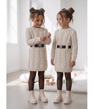 Cable Knit Belt Dress – Beige