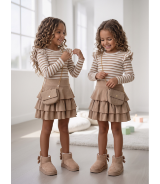 Sand Ruffle Dress & Bag – Beige