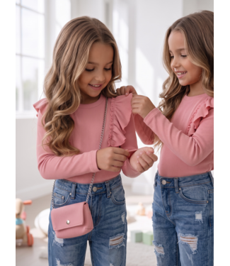 Ruffle Rib Top & Tasje - Roze