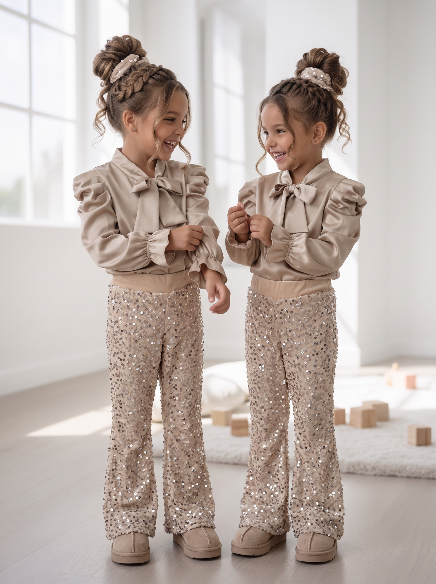 Sparkle Flared Pants – Goud/Beige