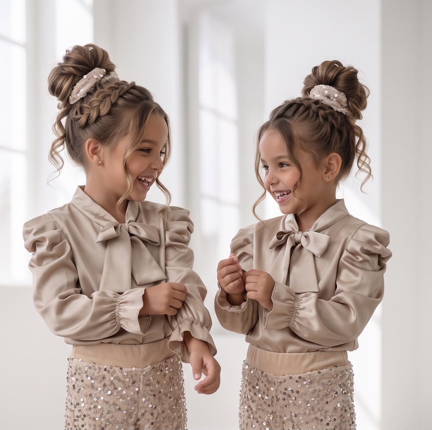 Satin Bow Blouse – Beige