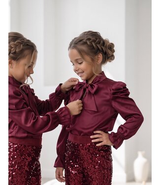 Satin Bow Blouse – Bordeaux