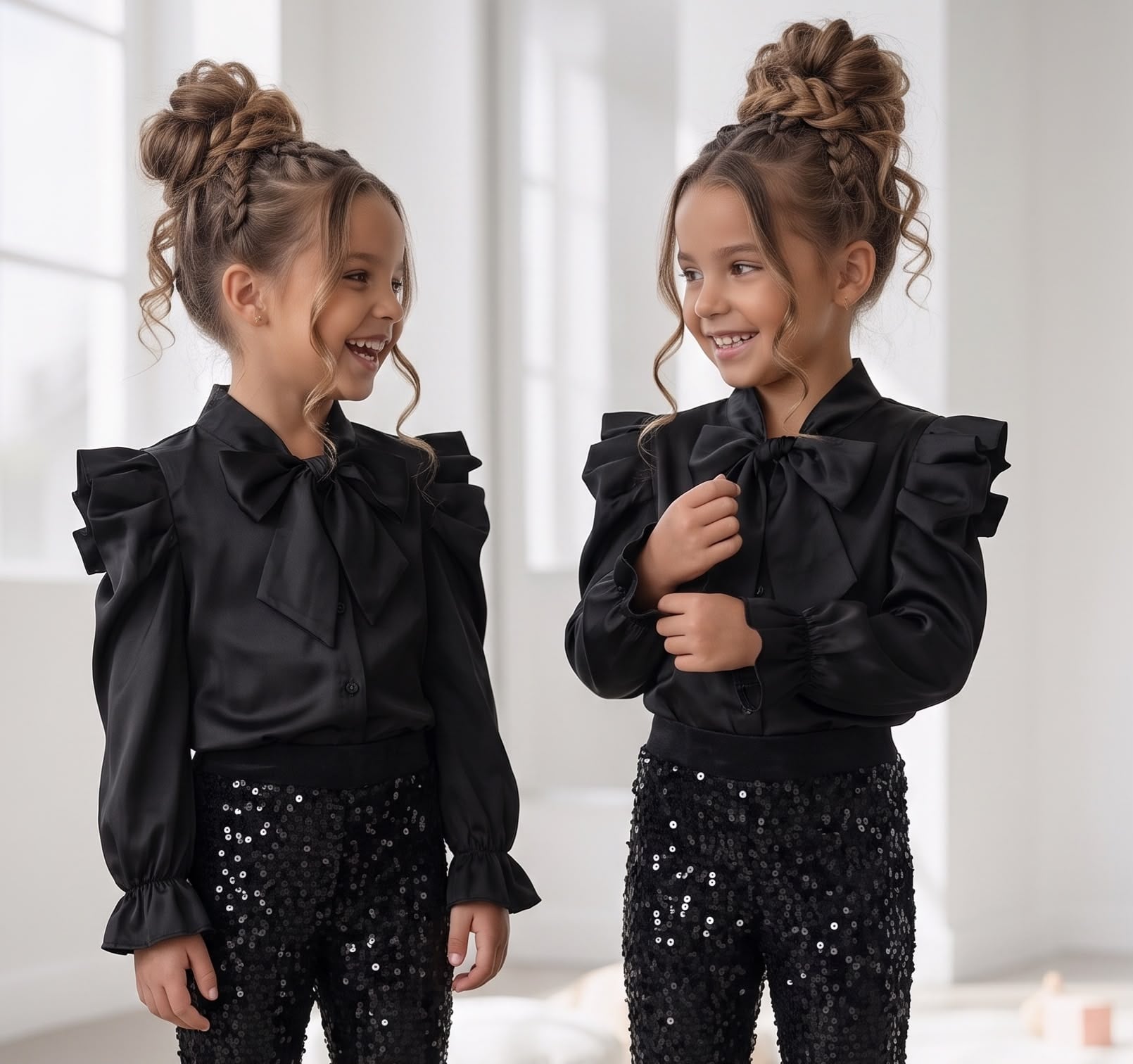 Satin Bow Blouse – Zwart