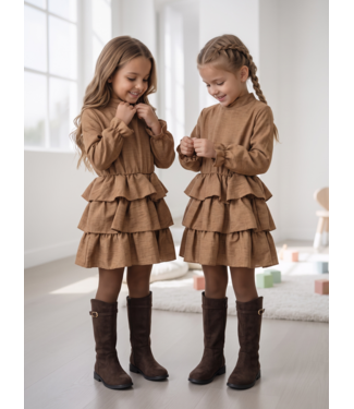 Emerald Layered Ruffle Dress – Beige