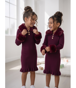 Fur Collar Rib Dress – Bordeaux
