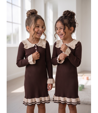 Contrast Collar Rib Dress – Marron   (verzenddatum 5 okt)