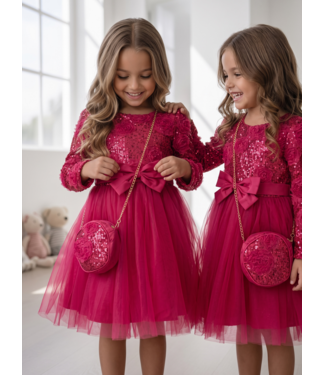 Sparkle Roses Dress (Met Tasje) - Bordeaux Rood