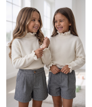 Ruffle Knit Herringbone Set – Ecru/Grey